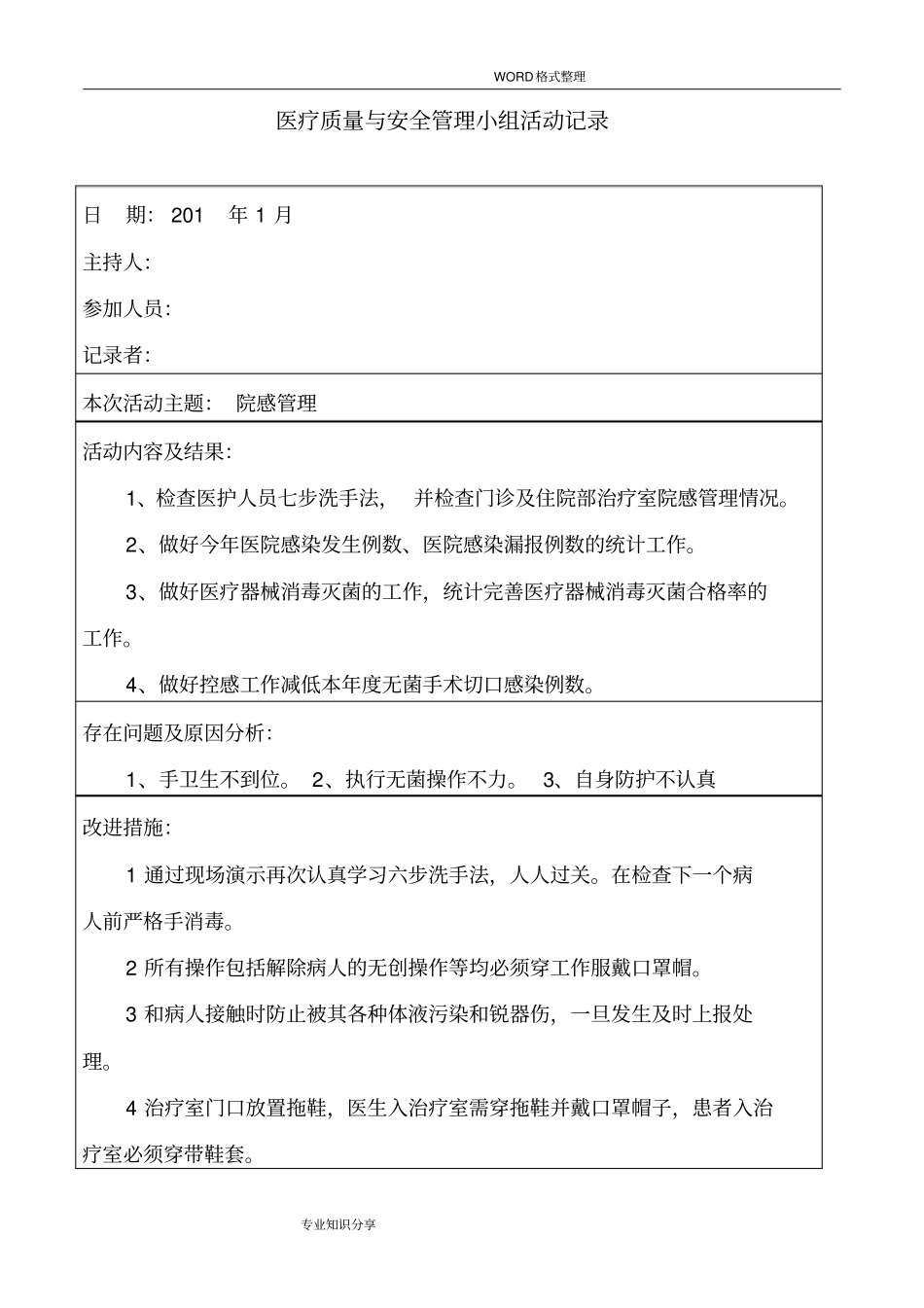 医疗质量和安全管理小组活动记录文本_第1页