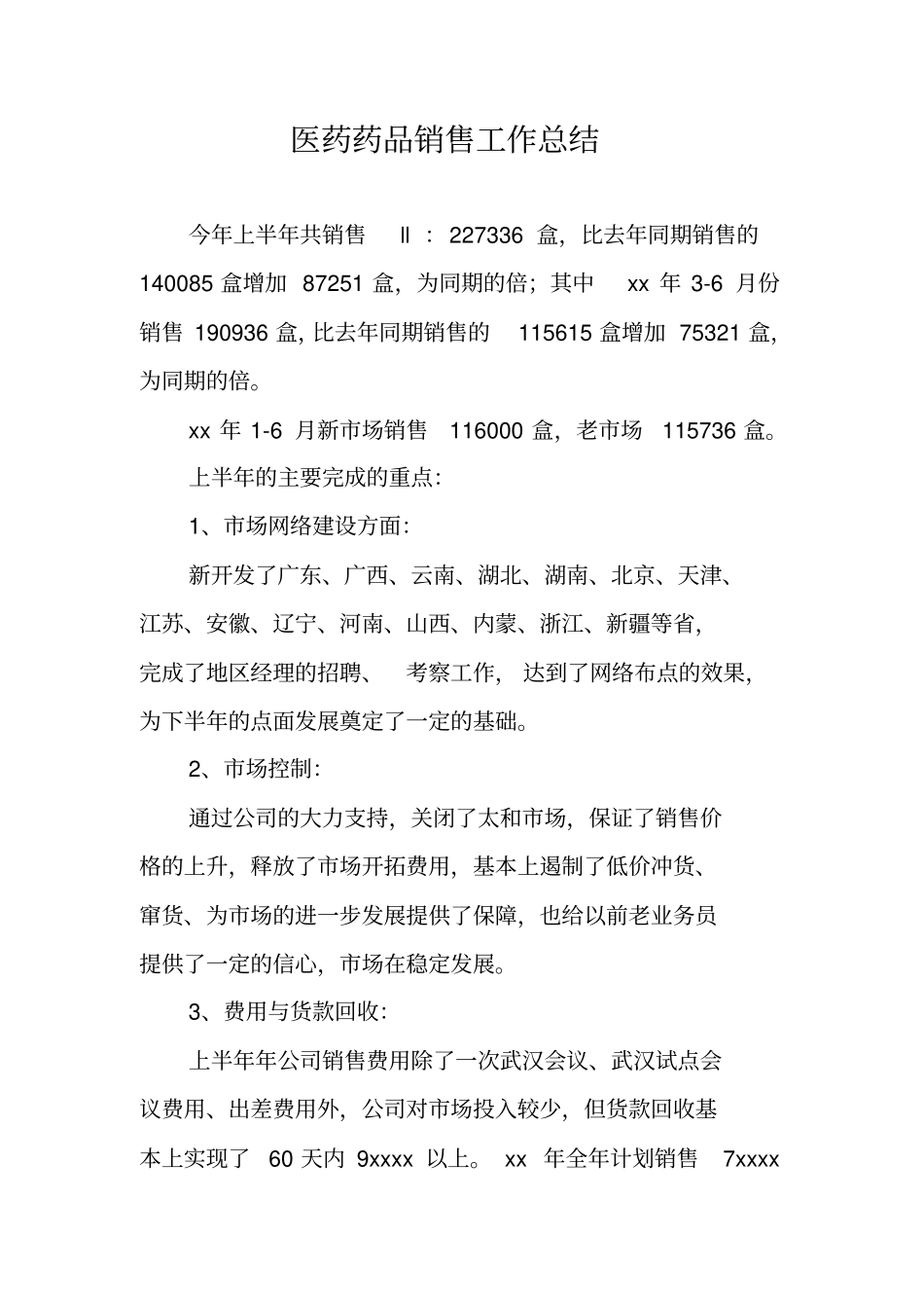 医药药品销售工作总结_第1页