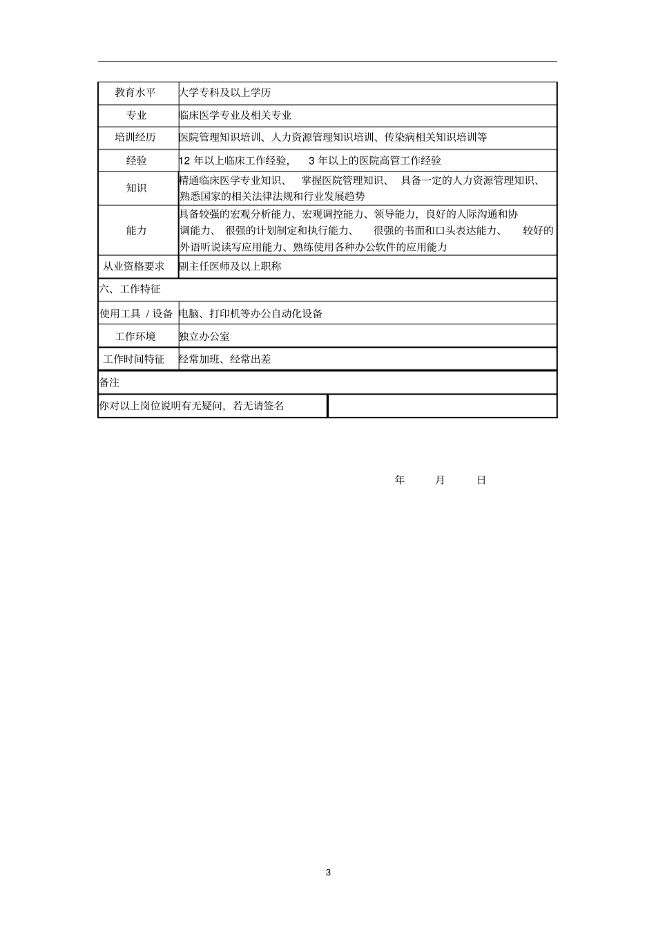 医院业务副院长岗位说明书_第3页