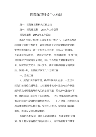 医院保卫科长个人总结