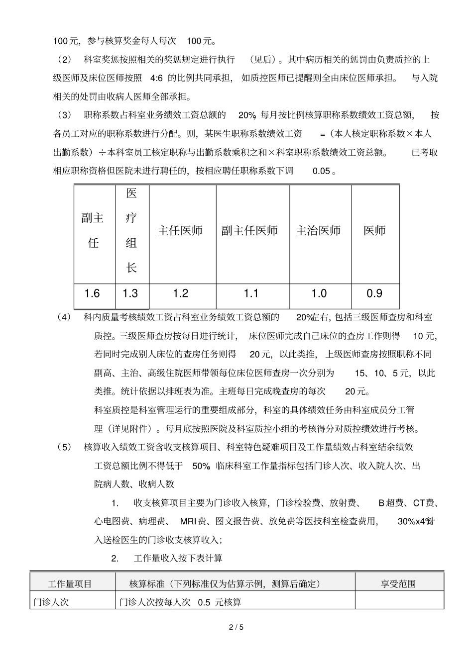 医院内科科室二次绩效分配考核技术方案_第2页