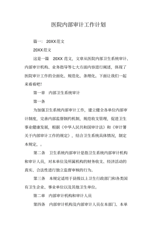 医院内部审计工作计划
