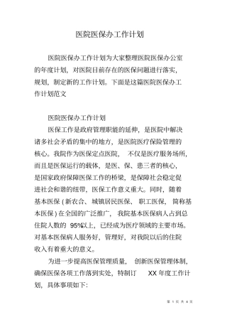 医院医保办工作计划
