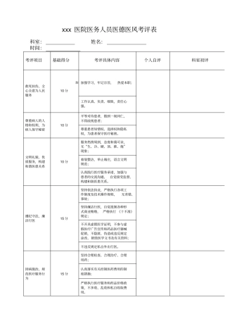 医院医务人员医德医风考评表