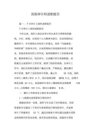 医院审计科述职报告