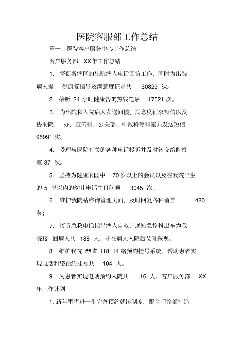 医院客服部工作总结_第1页