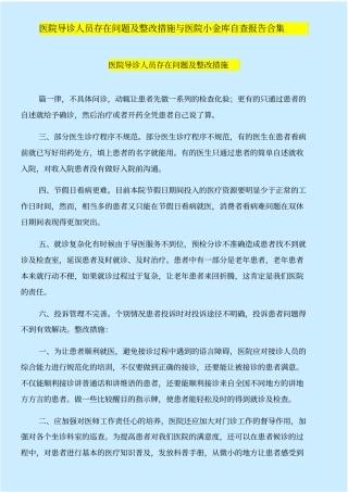医院导诊人员存在问题整改措施与医院小金库自查报告合集