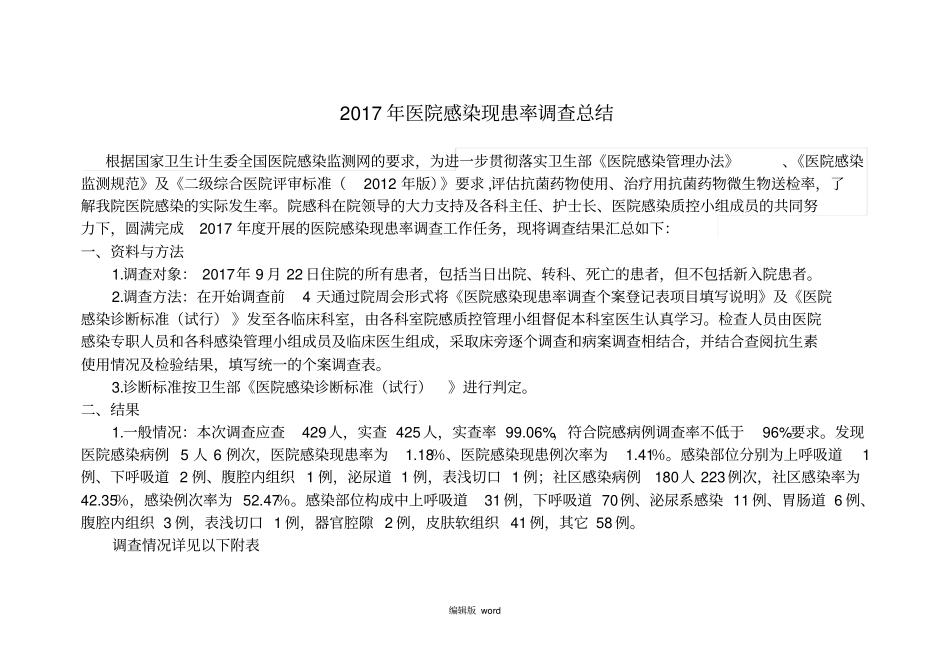 医院感染现患率调查总结_第1页