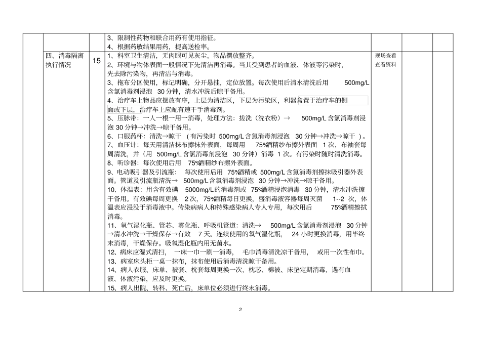医院感染管理工作检查标准和评分细则_第2页