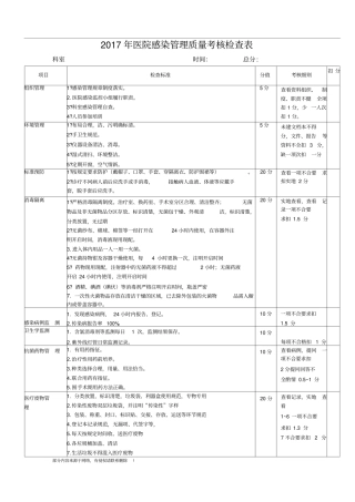 医院感染管理质量考核检查表
