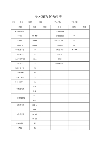 医院手术室耗材明细单