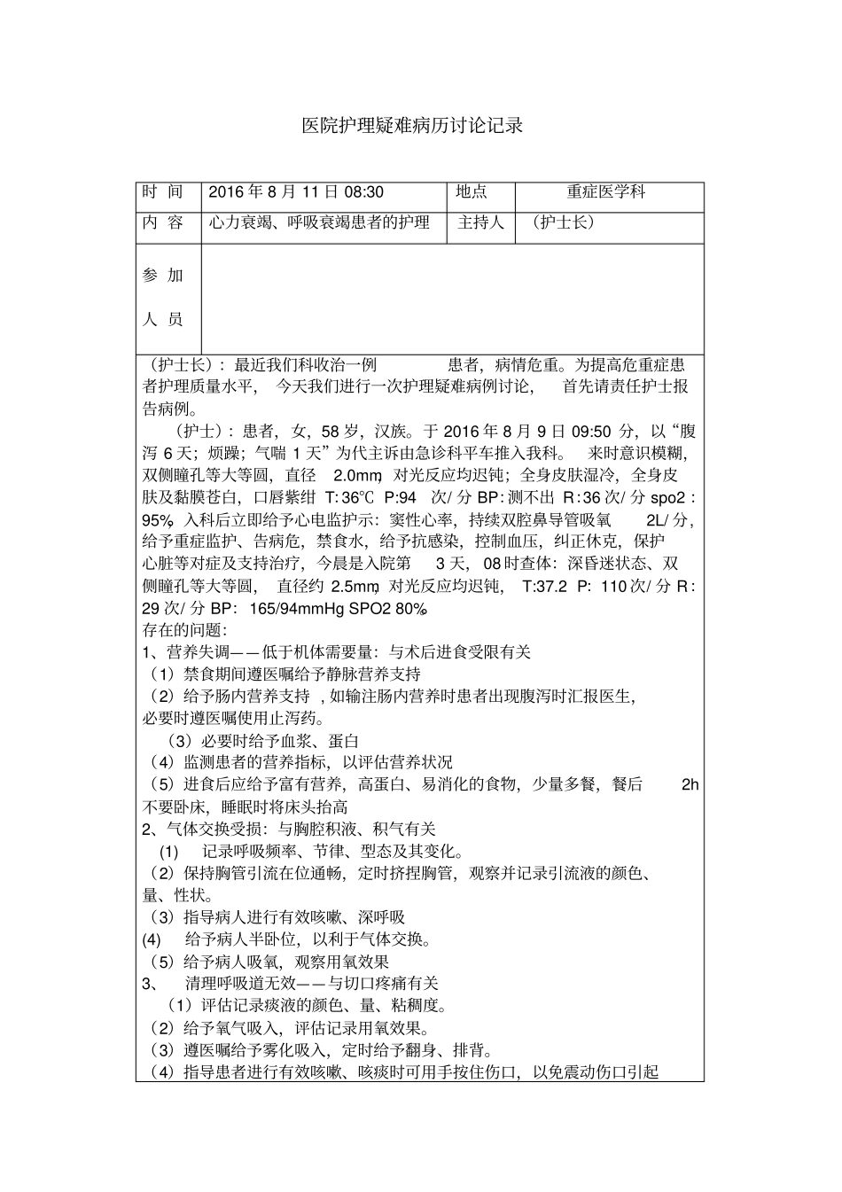 医院护理疑难病历讨论记录汇总_第1页