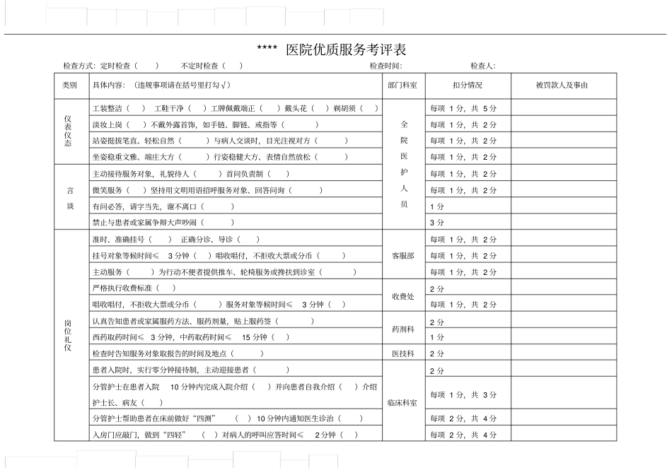 医院服务考评表_第1页