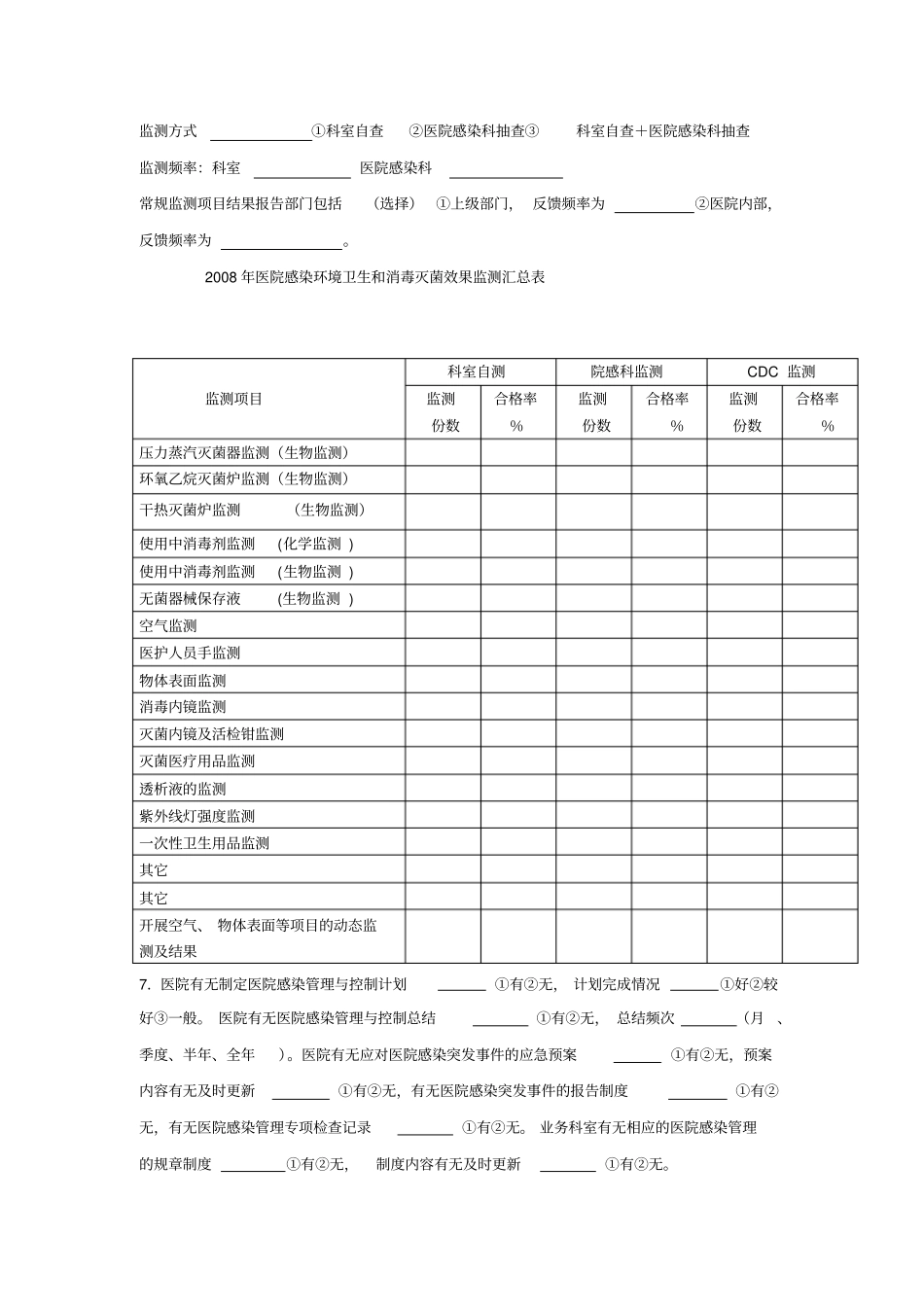 医院消毒质量和感染控制调查表_第2页