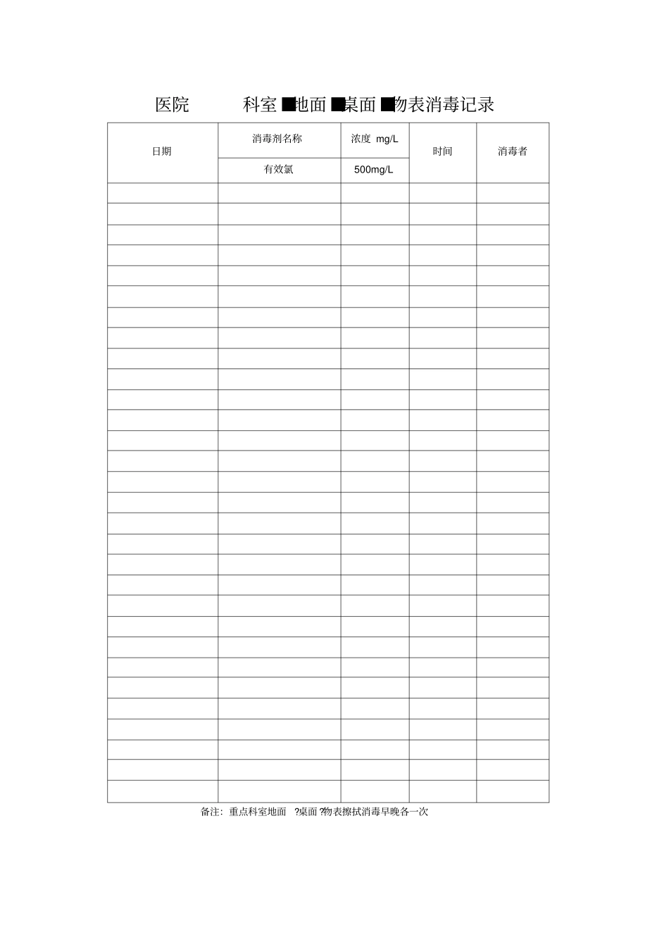 医院环境物表消毒记录_第1页
