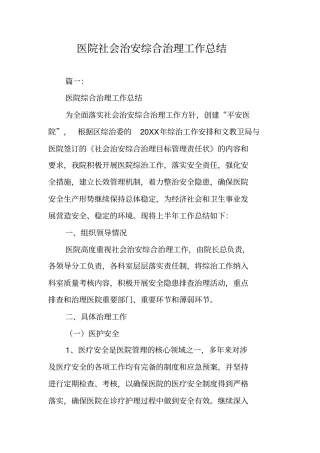 医院社会治安综合治理工作总结
