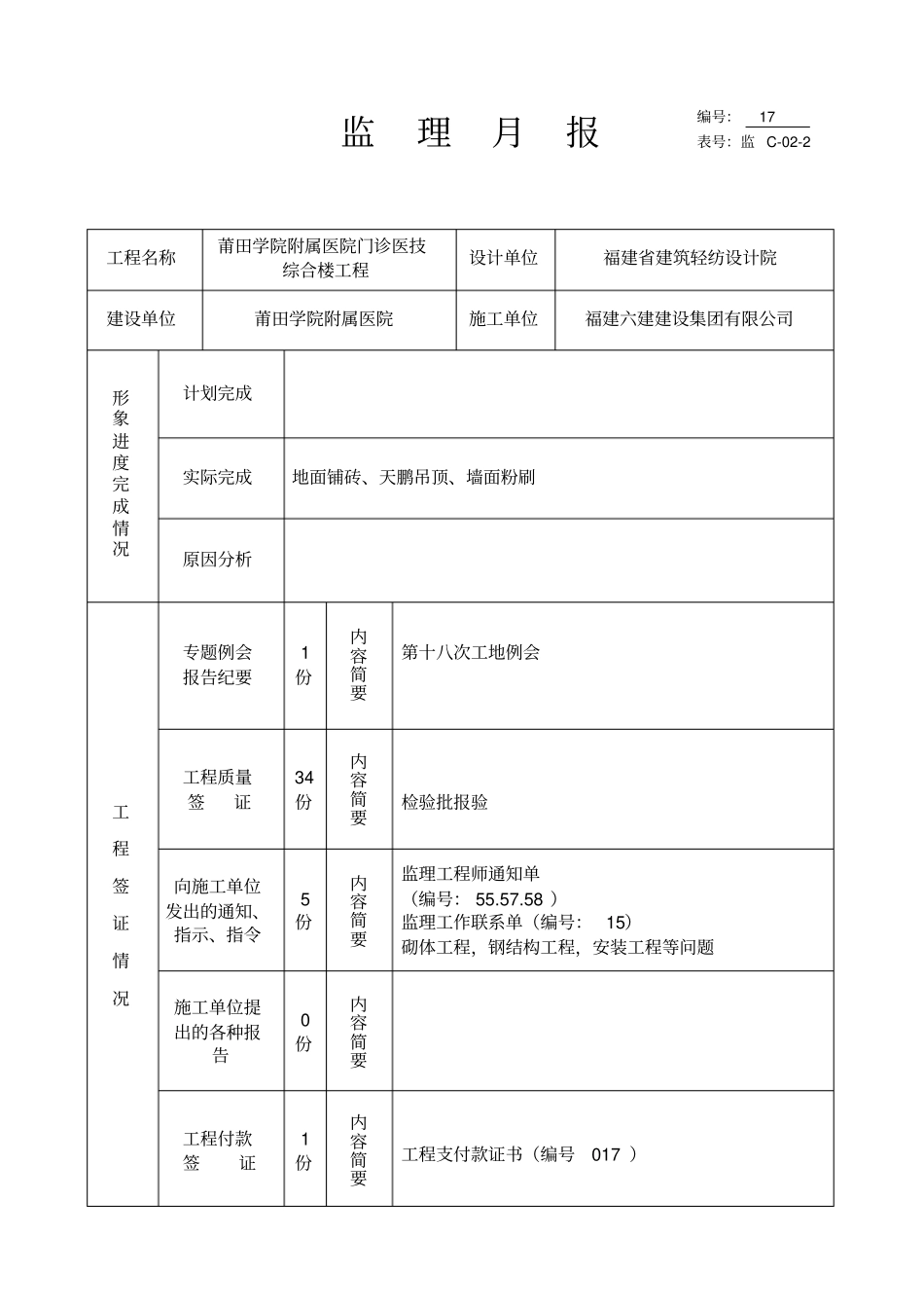 医院综合楼工程监理月报17_第2页