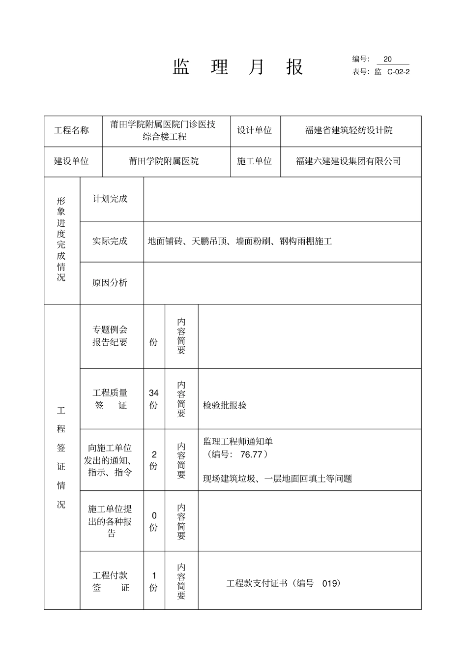 医院综合楼工程监理月报20_第2页