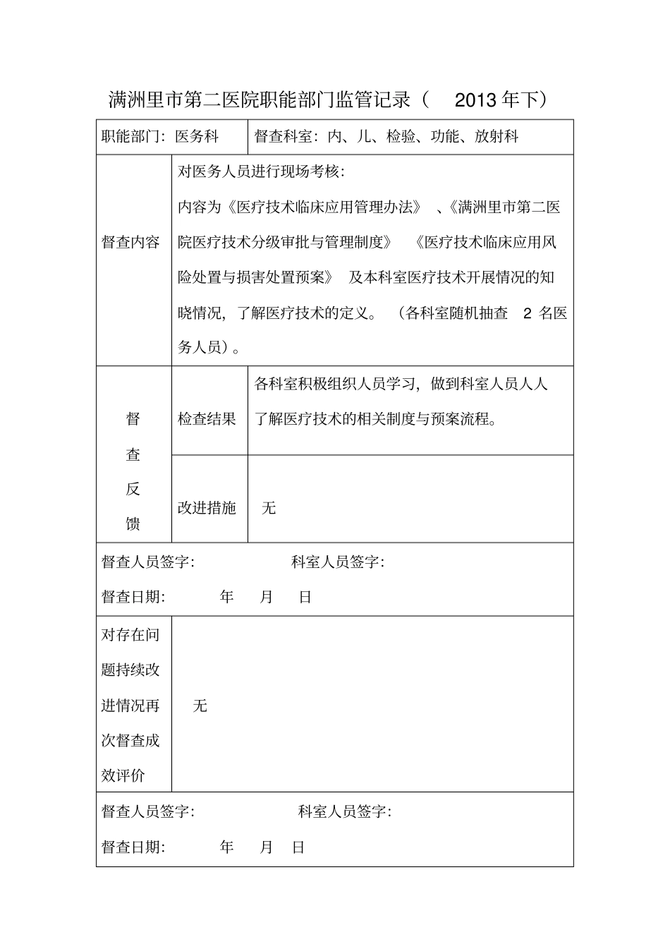 医院职能部门监管指导职能记录表_第3页