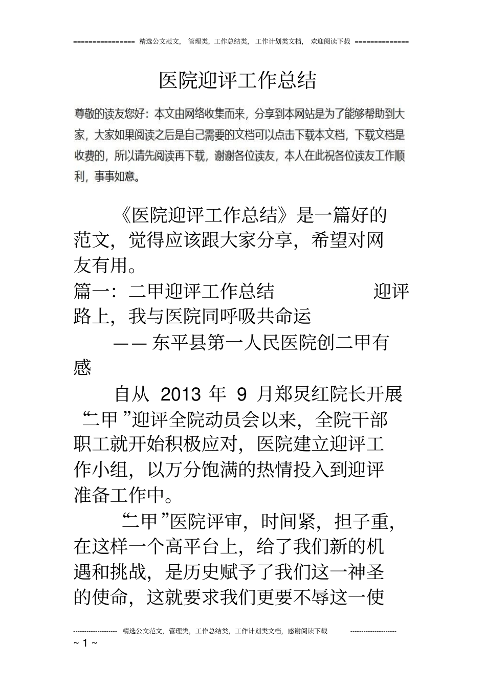 医院迎评工作总结_第1页