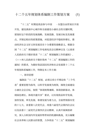 十二个五年规划体系编制工作策划方案
