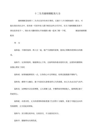 十二生肖属相婚配表大全