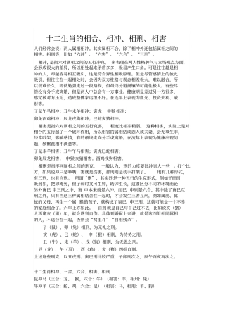 十二生肖的相合相冲相刑相害