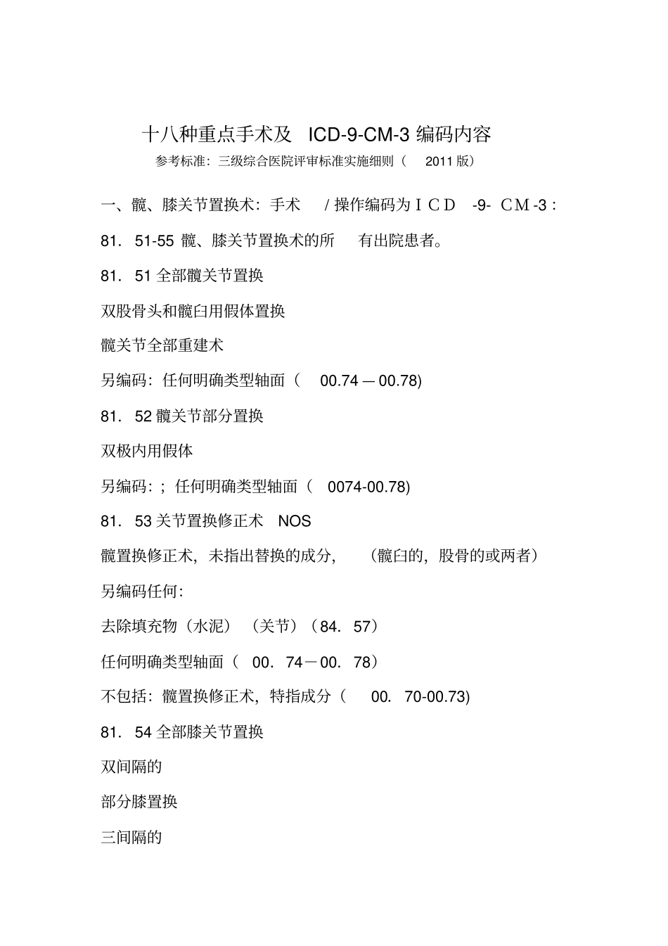 十八种重点手术ICD-9-CM-3编码内容_第1页