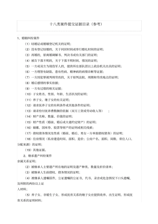 十八类案件提交证据目录参考