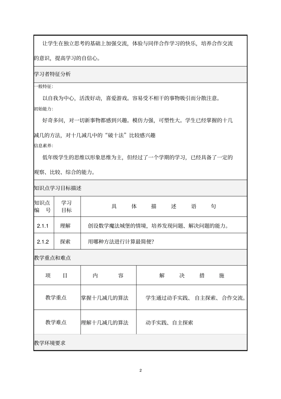 十几减几课堂教学的设计表_第2页