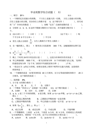十套小学毕业数学综合试题汇总