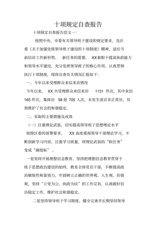 十项规定自查报告