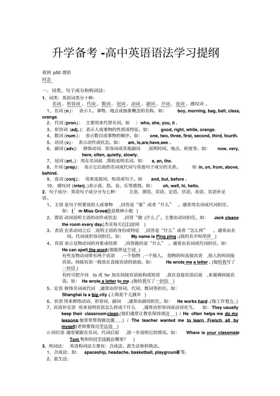 升学备考-高中英语语法学习提纲_第1页