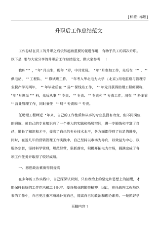 升职后工作总结范文