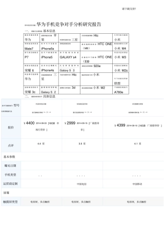 华为手机竞争对手分析研究报告