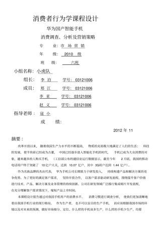 华为智能手机的消费分析与营销策略