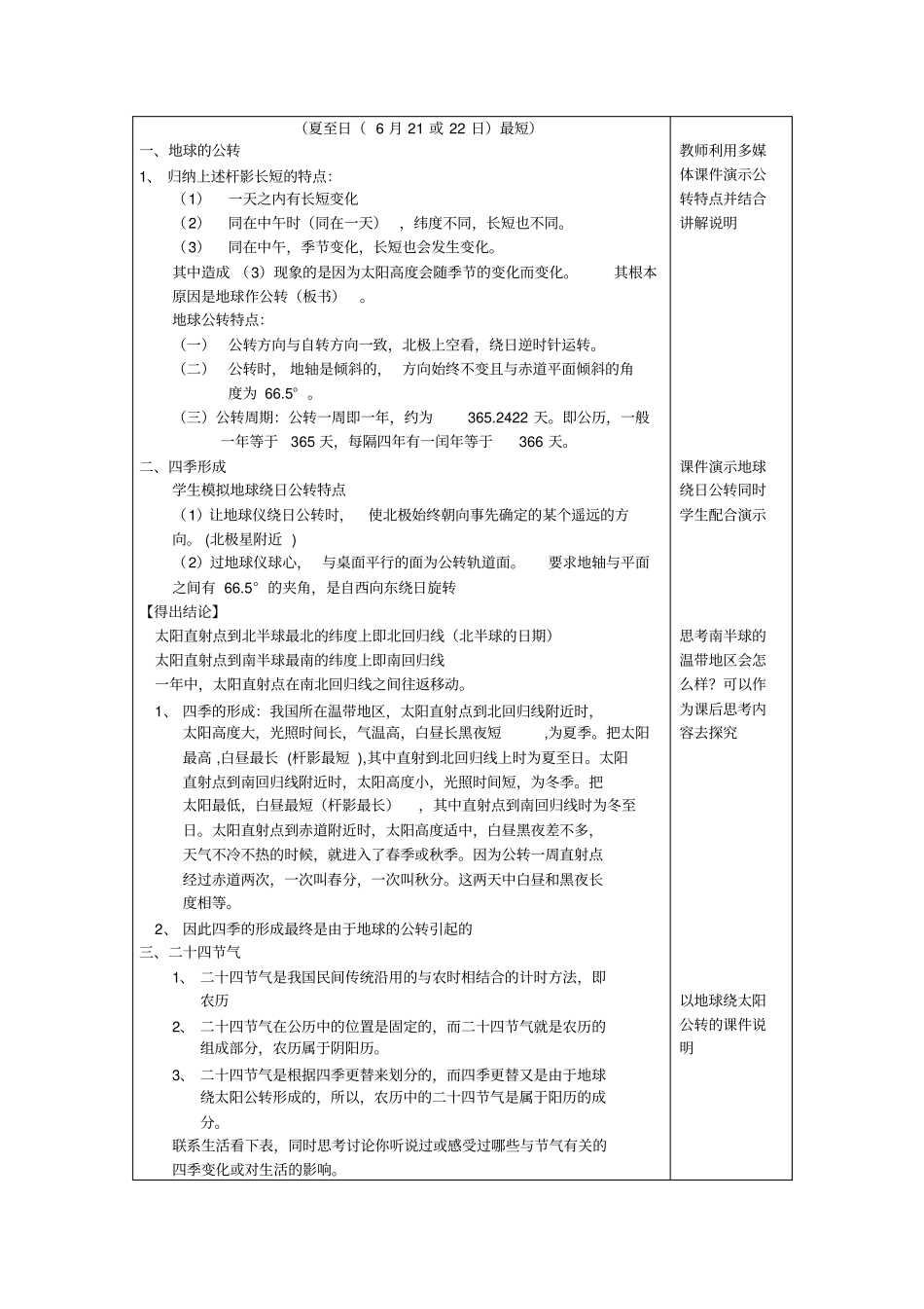 华师大版初中科学七年级上册四季与月相表格式教学设计_第2页
