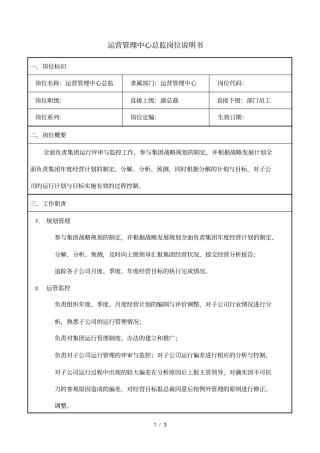 华彩咨询—杭挂集团—运营管理中心总监岗位说明书