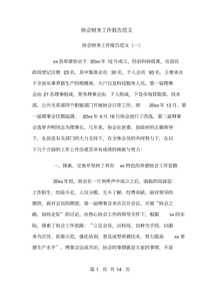 协会财务工作报告范文