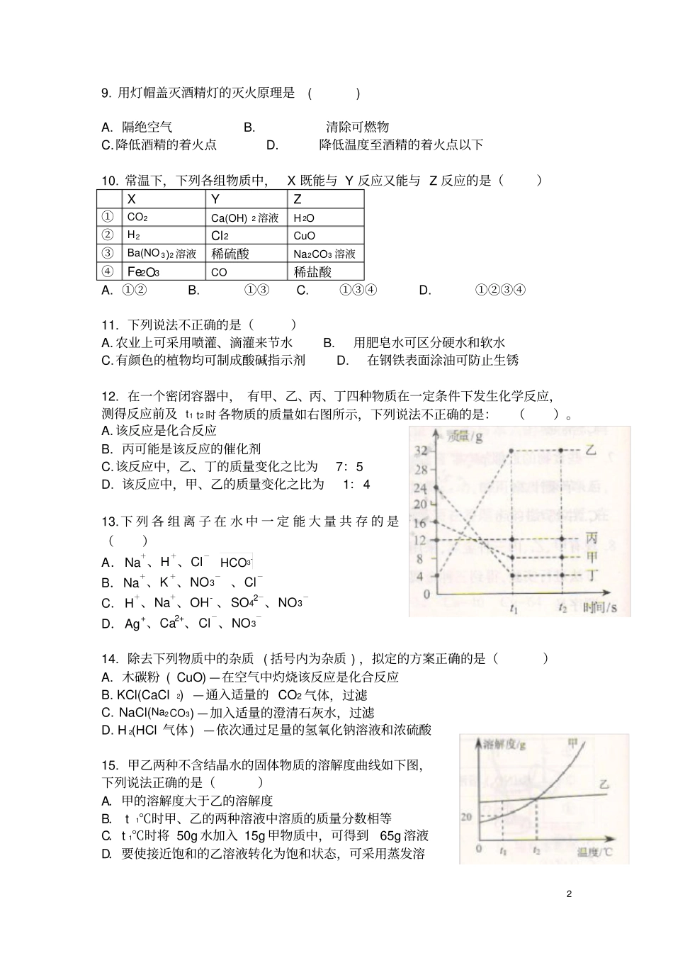 南京2015化学中考试卷及答案_第2页