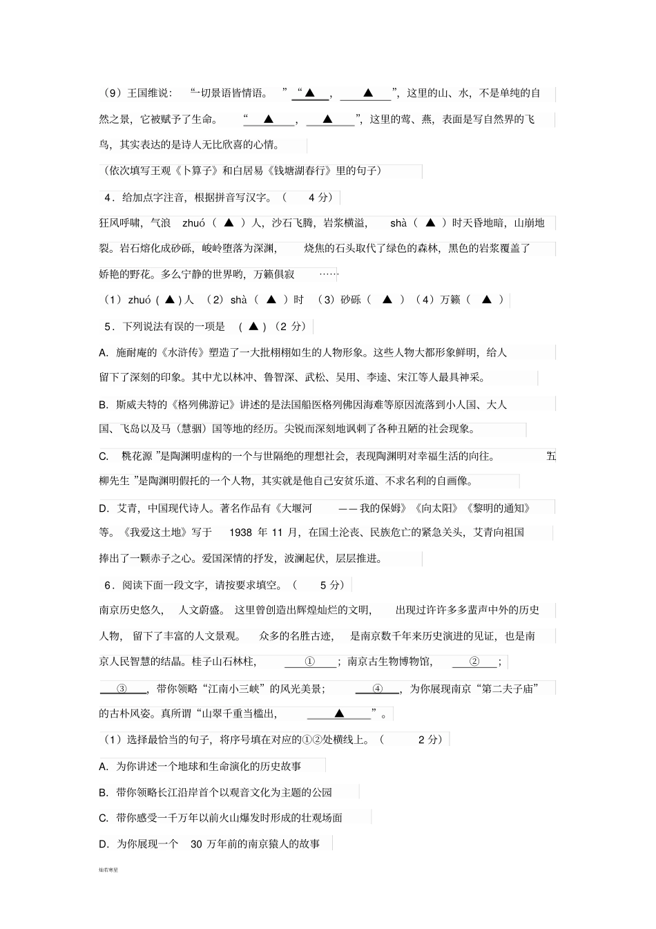 南京师范大学附属中学树人学校语文试卷_第2页