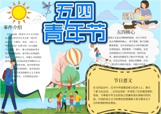 卡通五四青年节黑板报小报手抄报模板内容完整
