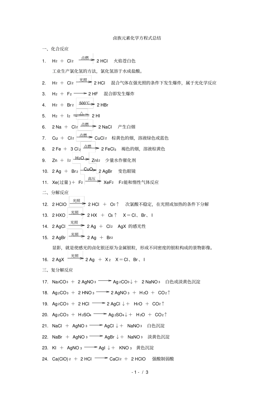 卤族元素化方程式总结_第1页