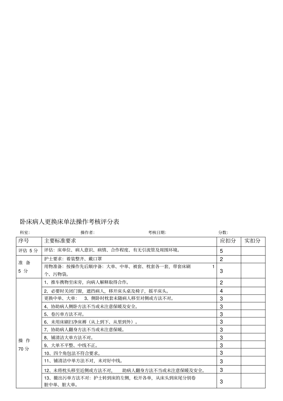 卧床病人更换床单法操作流程及评分标准_第2页
