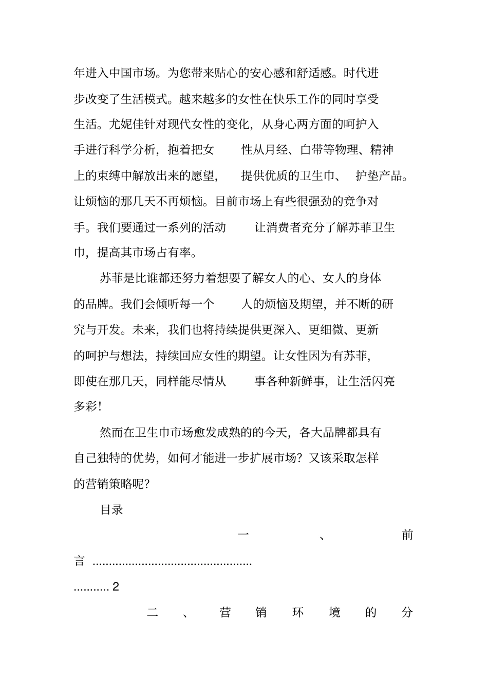 卫生巾的营销策划书工作范文_第2页