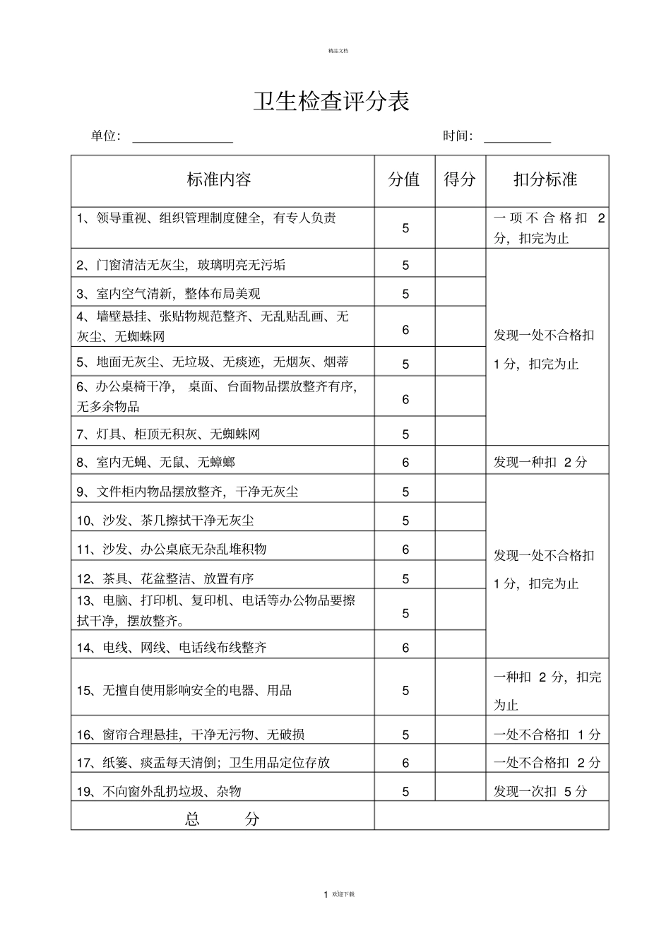 卫生检查评分表_第1页