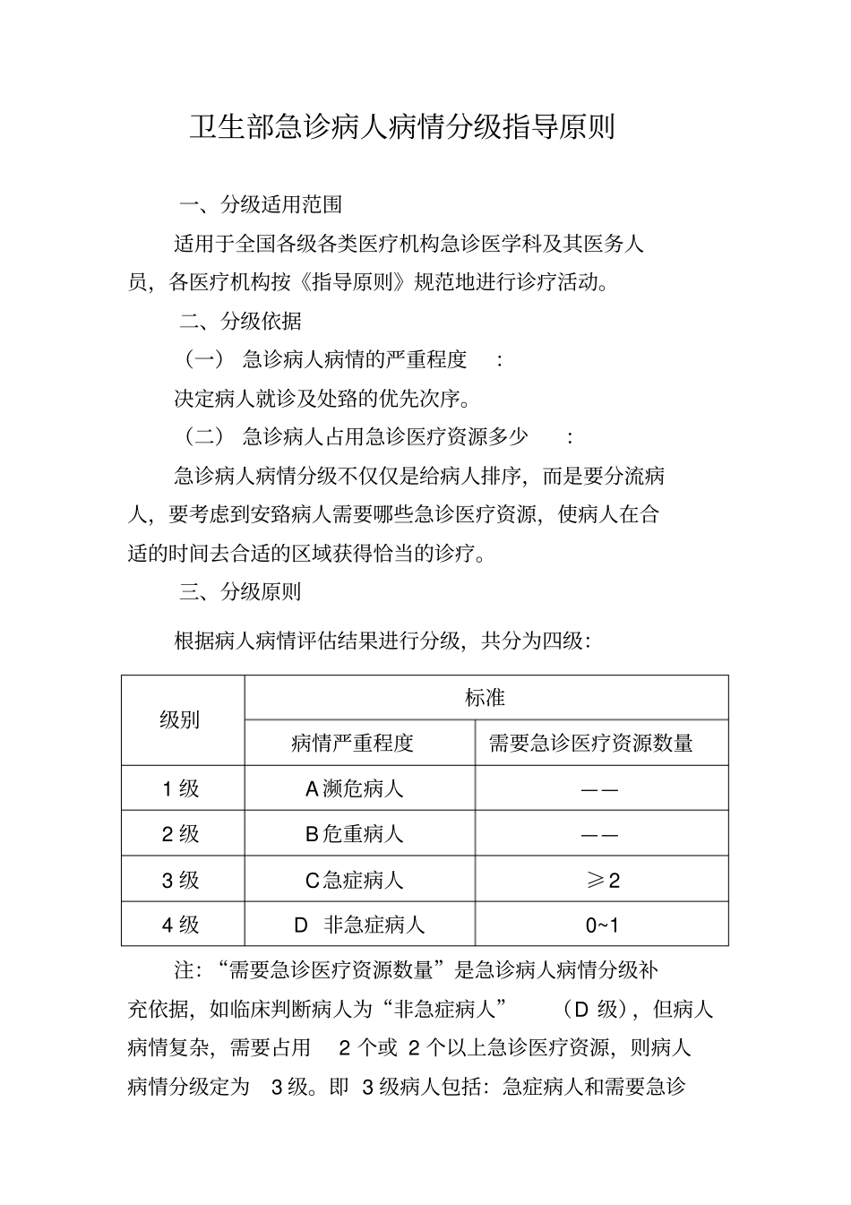 卫生部急诊病人分级原则_第1页