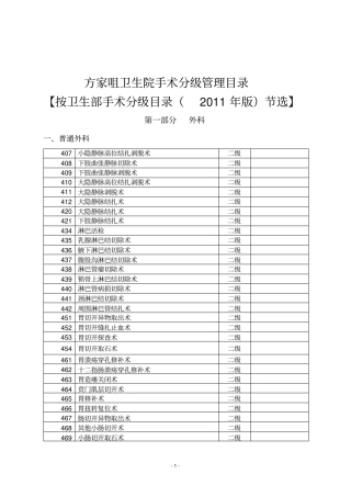 卫生部手术分级分类目录2015届版