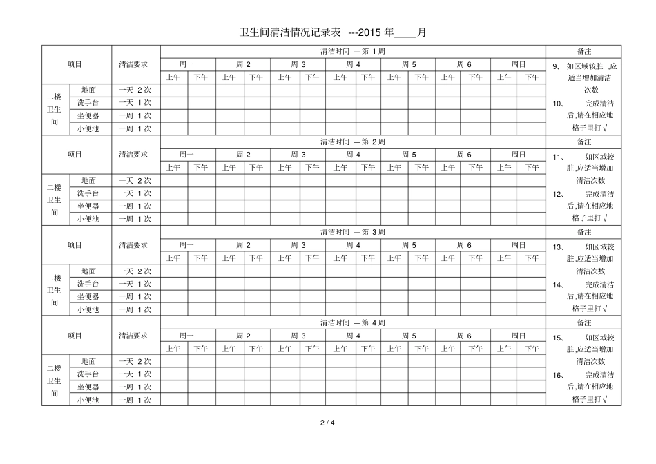 卫生间清洁情况记录表_第2页