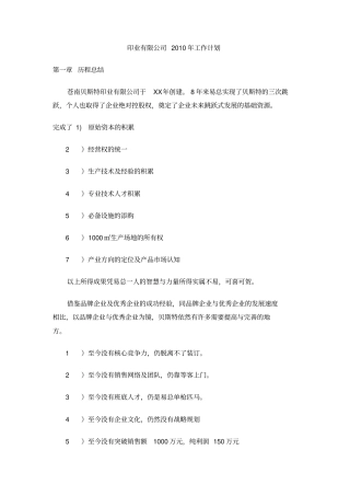 印业有限公司2010年工作计划